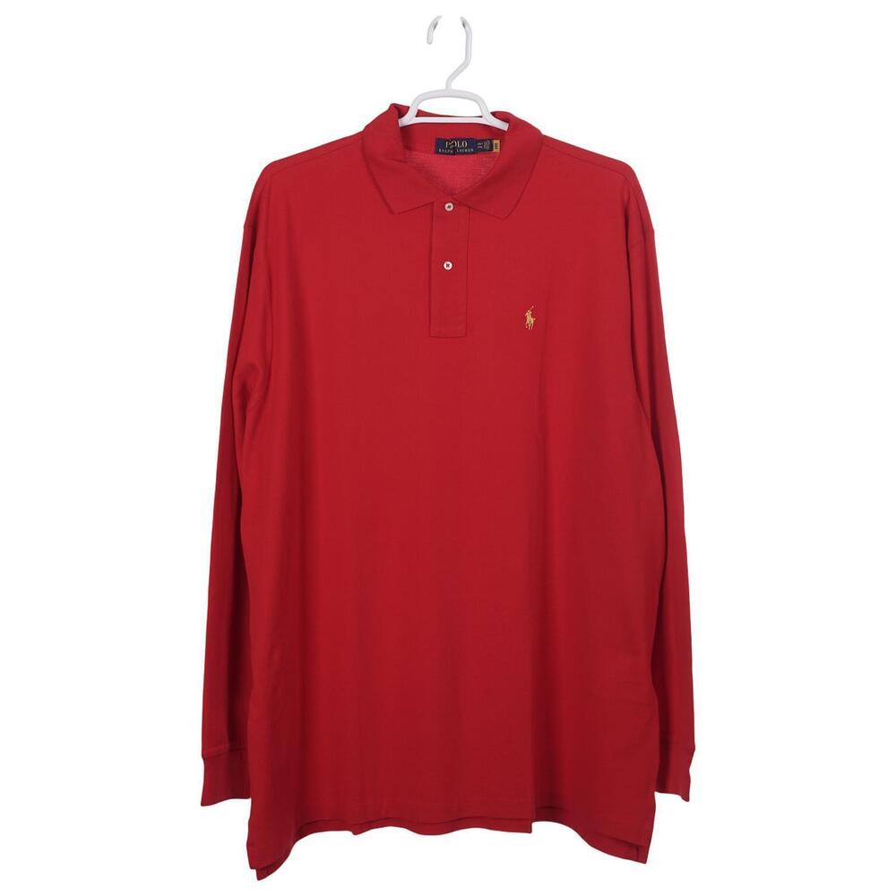 NWOT Polo Ralph Lauren Polo Shirt 2XLT Red Cotton Mesh Yellow Pony Long Sleeve
